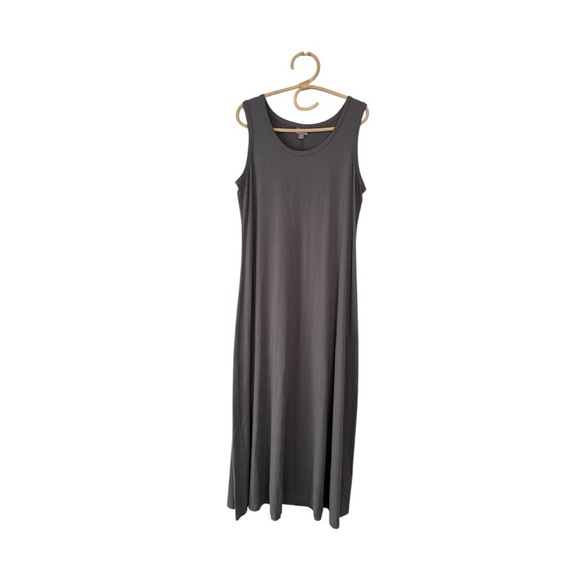 J Jill Pima Cotton Scoop Neck Tank Dress in Grey Lagenlook Swing Minimalist NWOT - Picture 1 of 11